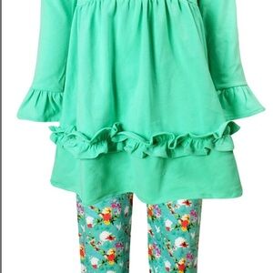 Green Ruffled Kids Pajamas Set